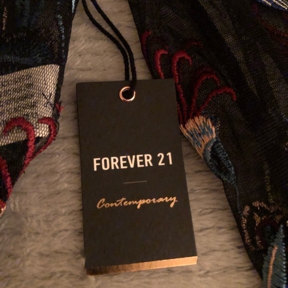 NWT Forever 21 Mesh Black Bird Embroidered Top S - Picture 4 of 6